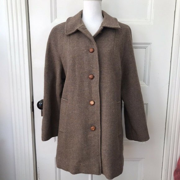 Vintage 50s Brown Tweed Wool Overcoat Coat Raglan Sleeves - Picture 6 of 9